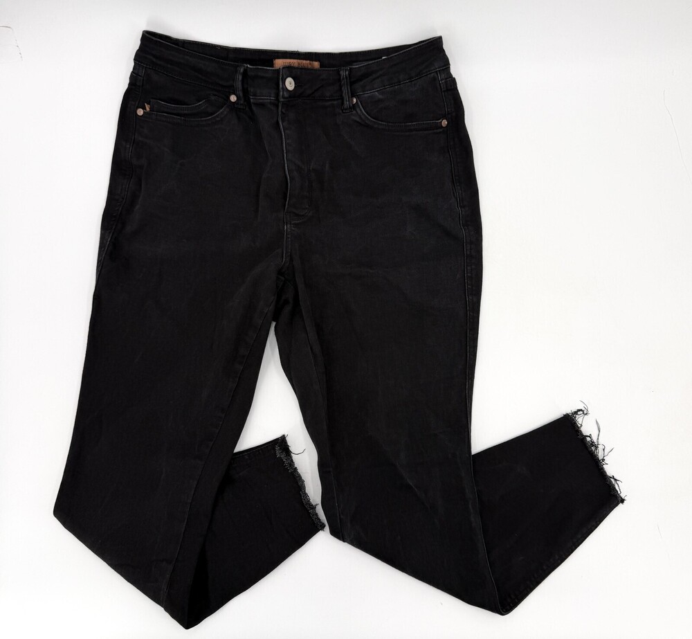 Judy Blue Jeans Womens 16W Black Skinny Fit Raw Hem Stretch Denim Pants